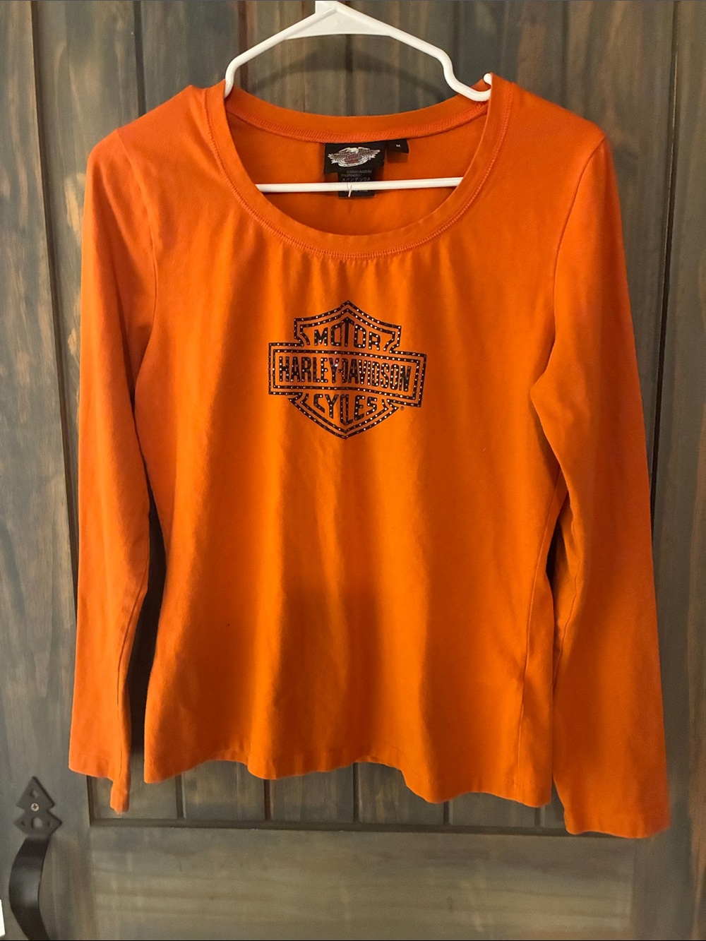 Harley-Davidson Women's Bright Orange Long Sleeve Tee with Rhinestone Logo
